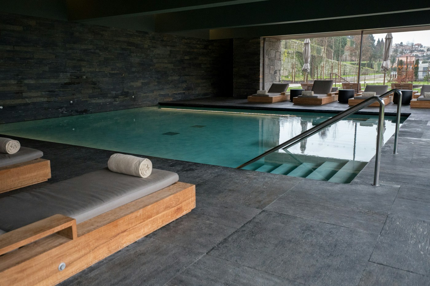 Indoor spa pool and relaxation lounge